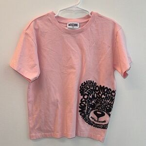 Moschino Kids Light Pink Tee with Bear Graphic